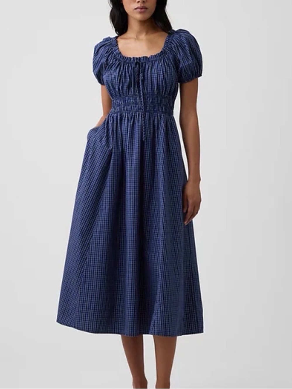 NWOT GAP Puff Sleeve Blue Gingham Midi Dress - XS